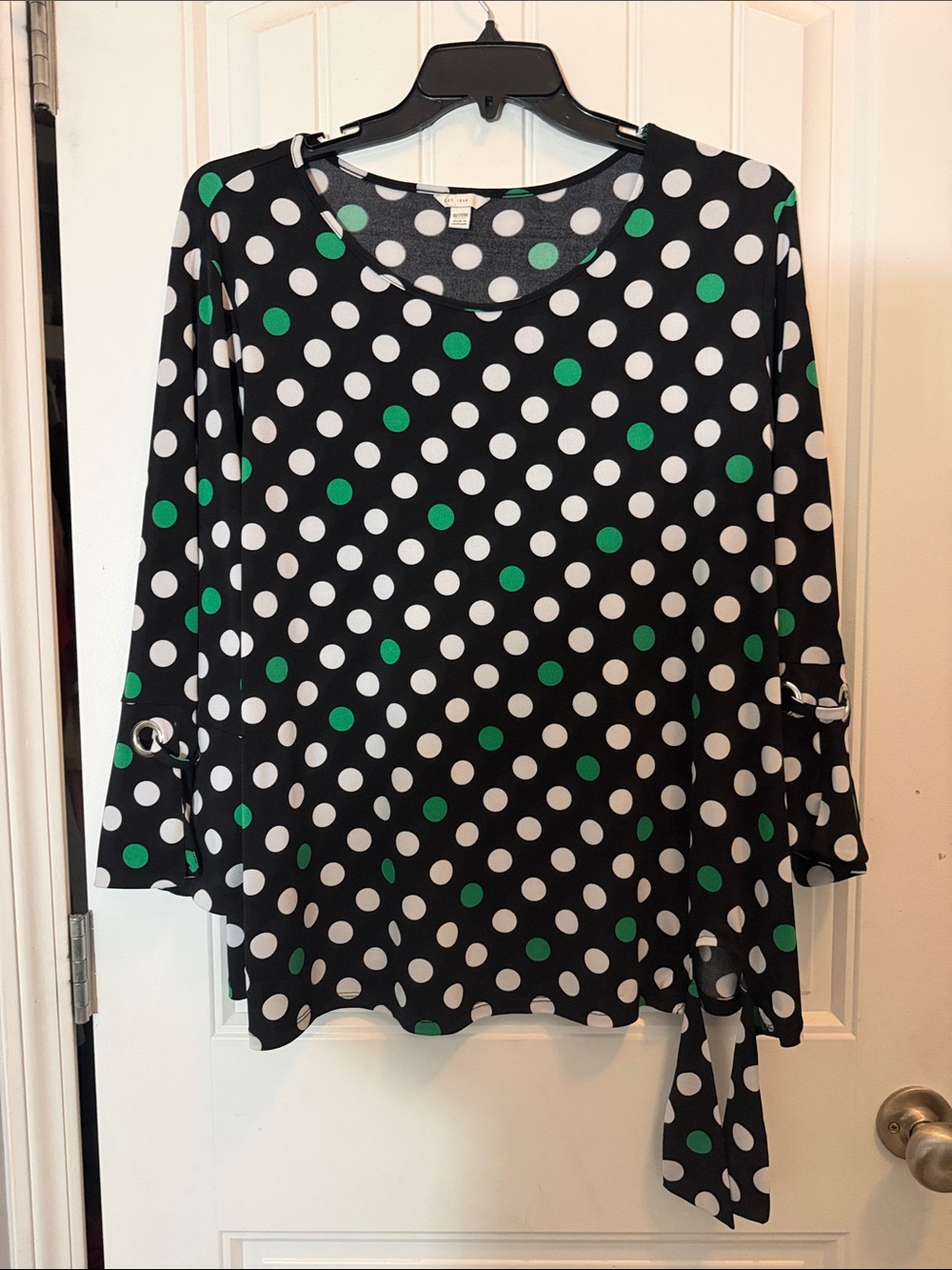 Cato Black Polka Dot Blouse with White & Green Dots